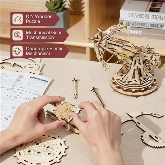 ROKR 3D Wooden Puzzles for Adults, DIY Wooden Ballista Launcher Toys Building - Picture 5 of 7